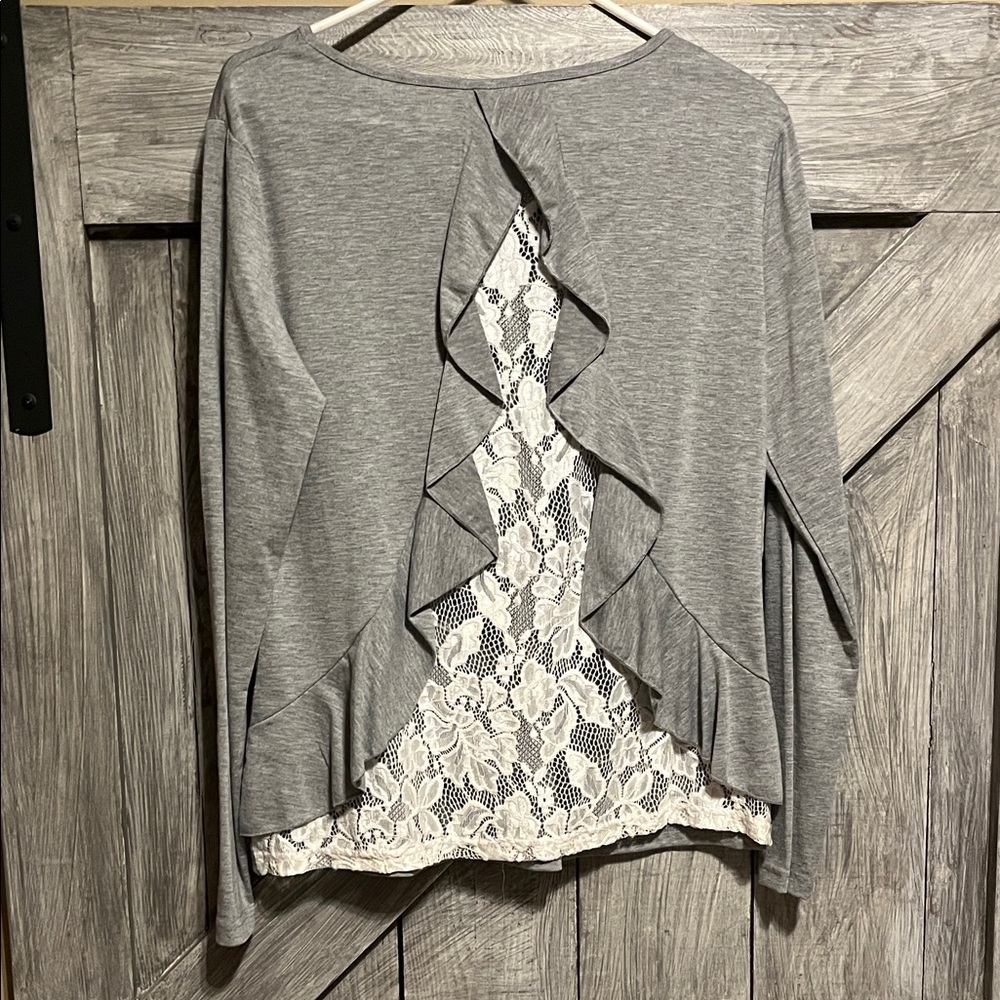Gray Lace Back Women Top